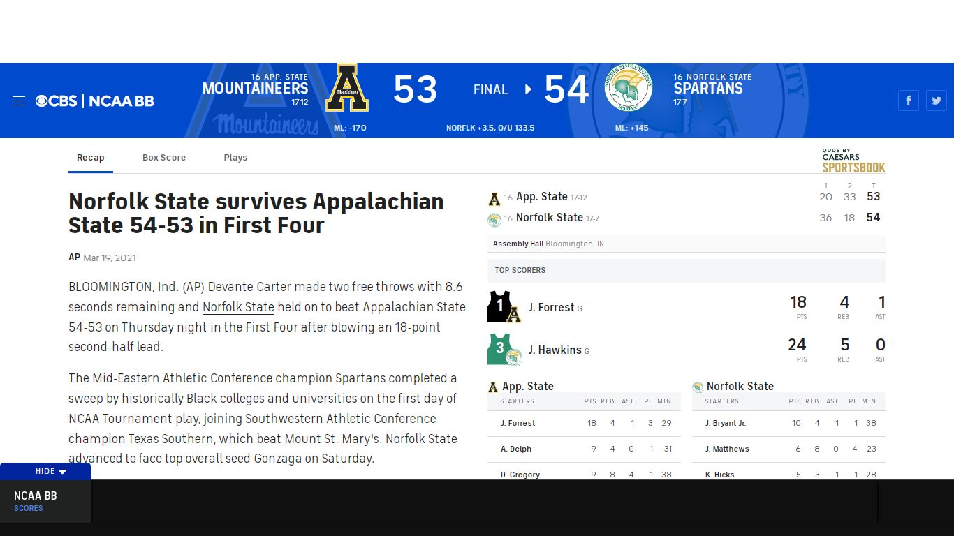 App. State Mountaineers vs. Norfolk State Spartans Live Score and Stats ...